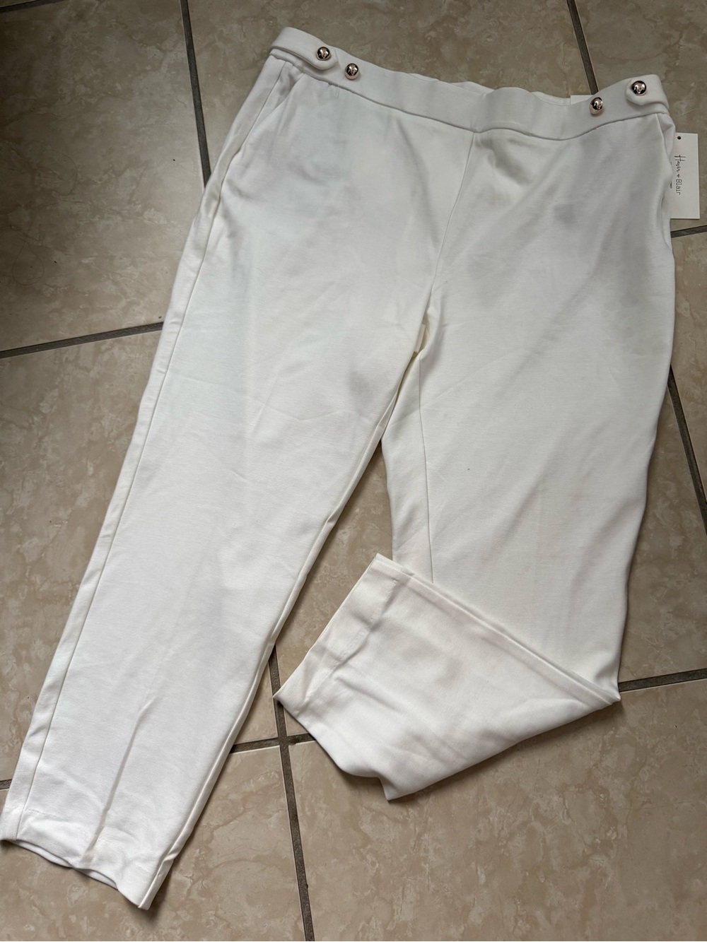 Women's Ankle Cropped Knit Pants in White Size XL